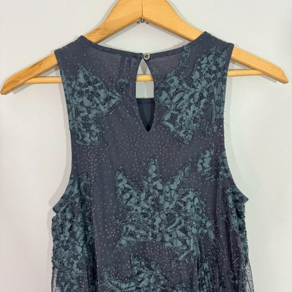 Anthropologie Beaded Neomia Top XS Navy Blue Boho Tunic Tank Whimsical Goth VGUC - Picture 8 of 12